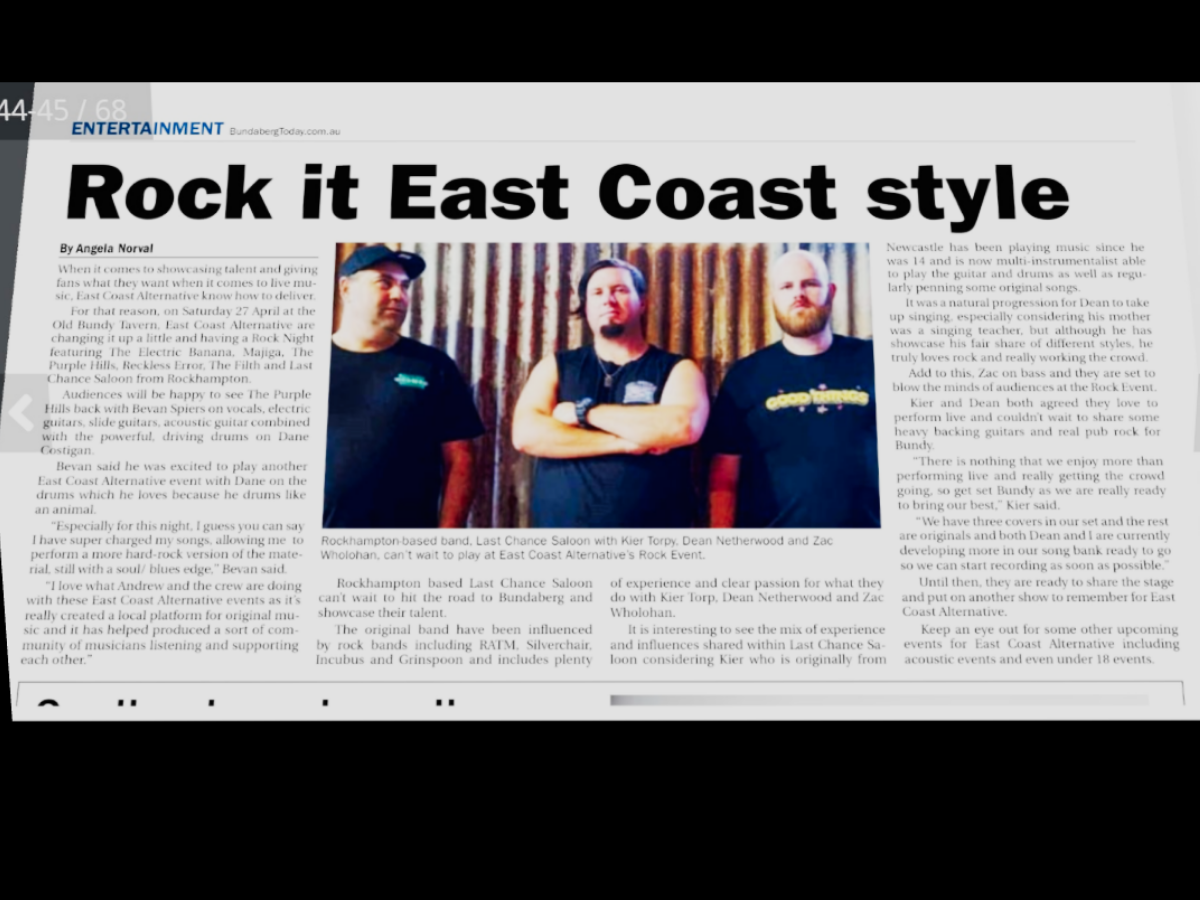 Rock it East Coast style - Last Chance Saloon press article